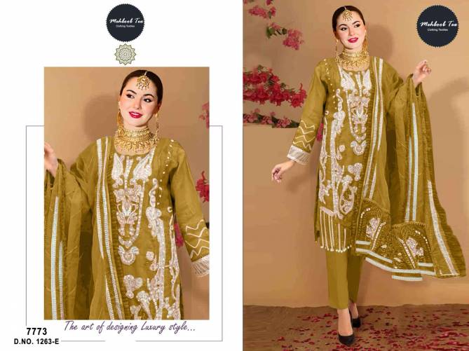 1263 E To H Mehboob Tex Embroidery Organza Pakistani Suits Wholesale Suppliers In India
